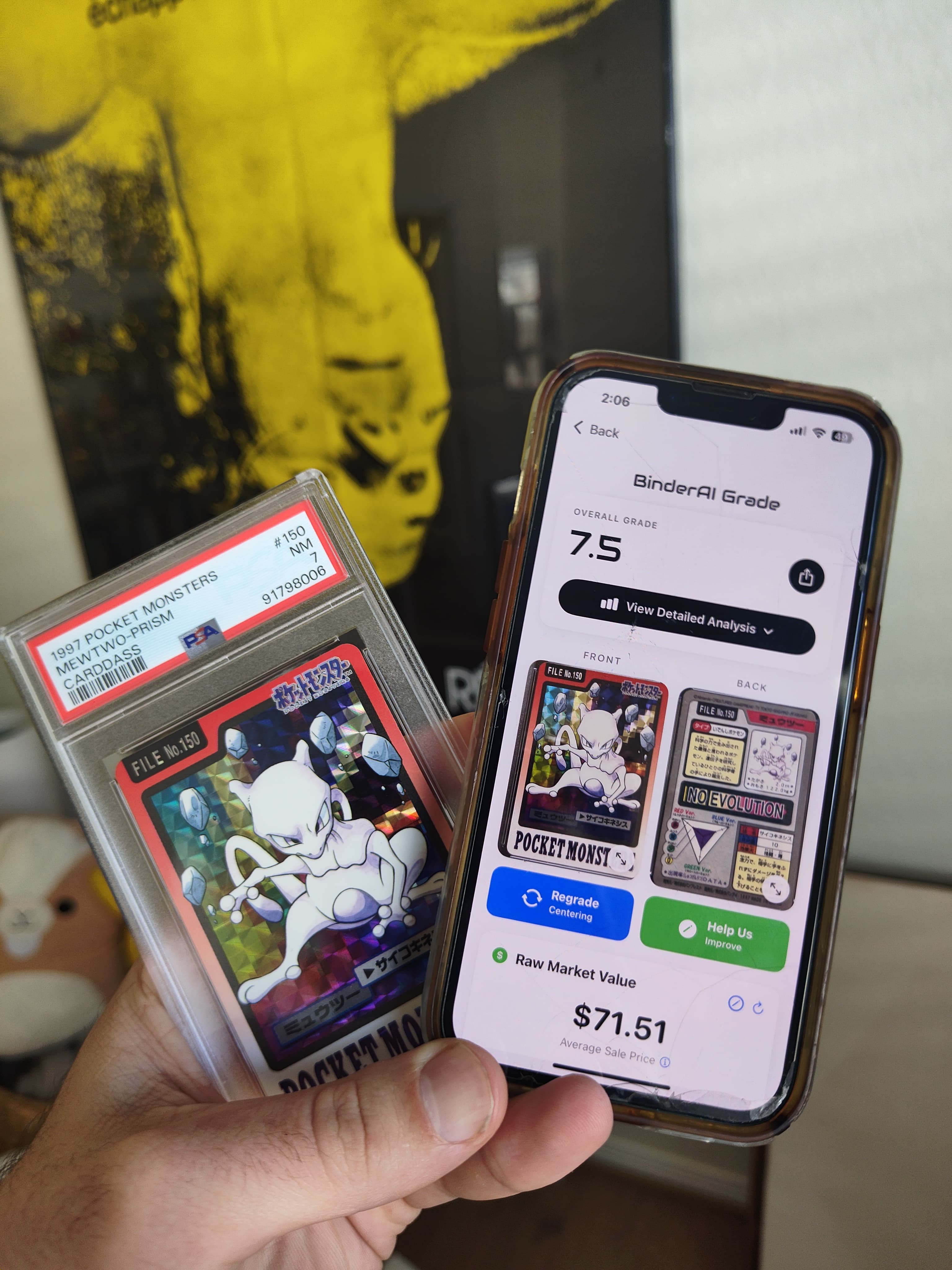 Pokemon Mewtwo Carddass Prism PSA 7 - BinderAI Grade 7.5